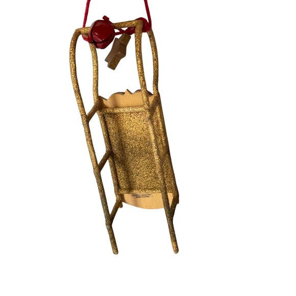 Kurt Adler Gold Sled Ornament Red Heart & Star Accents 5 3/4" Long Christmas Hom - Picture 4 of 7